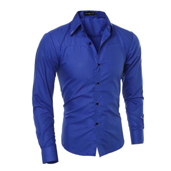 Men's Royal Blue Long Sleeve Slim Fit Dress Shirt - Picture 2 of 6